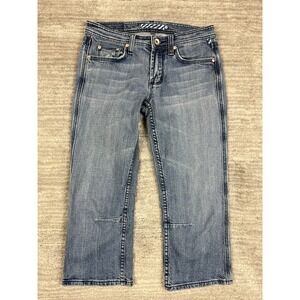 Vigoss Cropped Jeans Womens 3/4 Blue Medium Wash Capri Mid Rise Denim Stretch